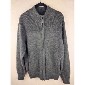 CHISEL Mens Sweater Mock Neck Full Zip Gray Ribbed Knit Wool Blend‎ M